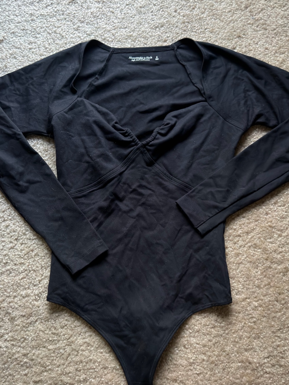 Abercrombie Fitch Black Long Sleeve Bodysuit Sweetheart Ruched Womens Size Small